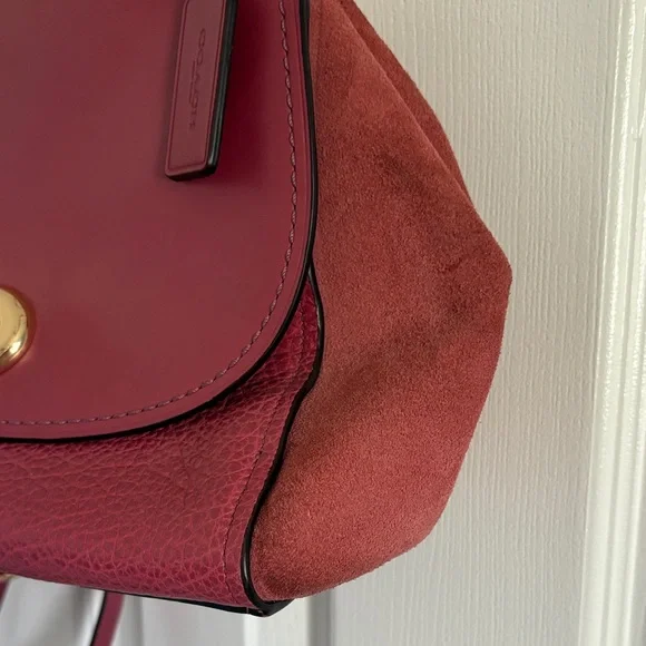Coach Pink Rouge Faye Crossbody Bag with Top Handle Mixed Material Suede Leather - Picture 5 of 14